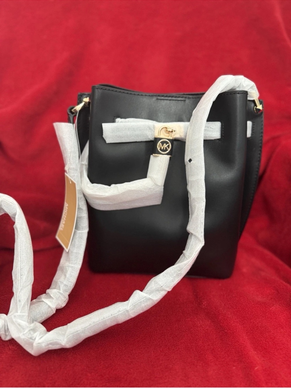 Michael Kors Black Leather Crossbody with Gold MK Accent